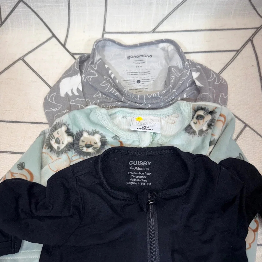 Gunamuna Little Chickadees Guisby Sleepers 0-3M Multicolor Bamboo Fleece Lot